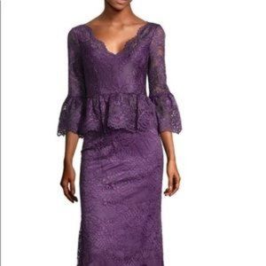 Adrianna Papell Lace Peplum Bell Sleeve dress- Aubergine/ purple color NWT